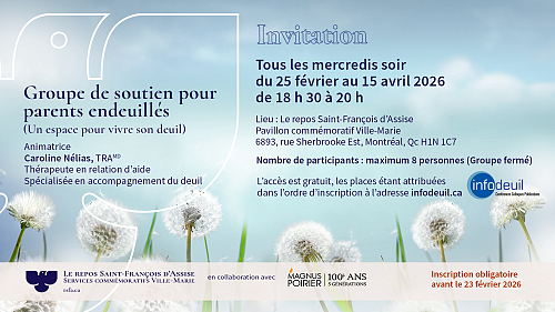 <h2>Groupe de soutien pour parents endeuillés</h2>